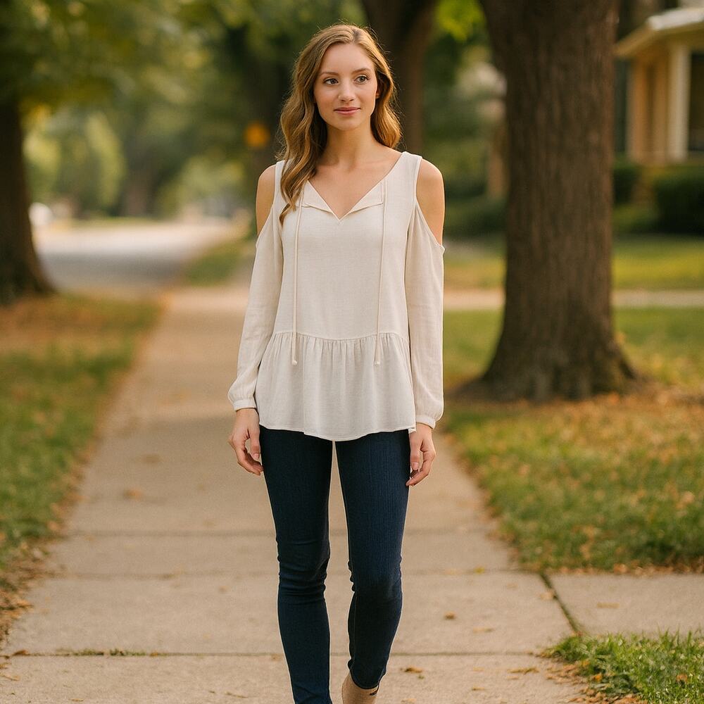 Harlowe Graham Top Cold Shoulder Satin Peplum